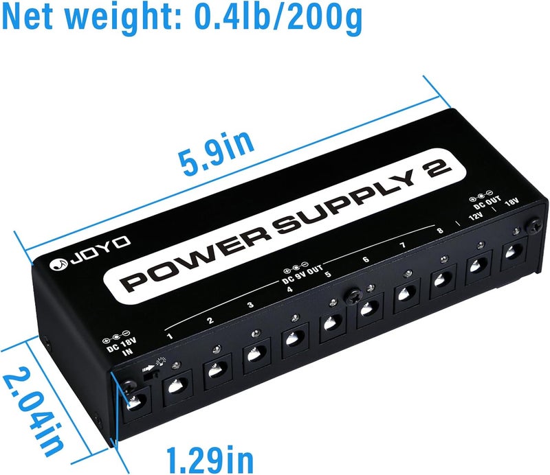 JOYO مزود طاقة دواسات الجيتار 10 مخرج معزول خيارات DC 9V 12V 18V لتأثيرات التشويه، الصدى، الكورس لسلاسل دواسات الجيتار (JP-02) - Image 5