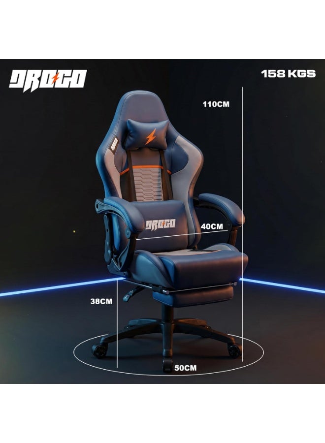 Drogo Ergonomic Gaming Chair with 7 Way adjustable Seat PU Leather Material Desk Chair Head & USB Massager Lumbar Pillow Video Games Chair Home  Office Chair with Full Reclining Back Footrest Blue - Image 2