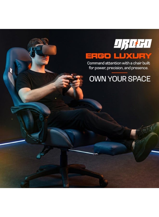 Drogo Ergonomic Gaming Chair with 7 Way adjustable Seat PU Leather Material Desk Chair Head & USB Massager Lumbar Pillow Video Games Chair Home  Office Chair with Full Reclining Back Footrest Blue - Image 3