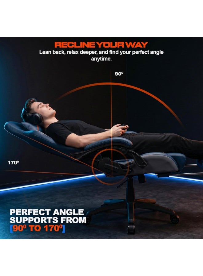 Drogo Ergonomic Gaming Chair with 7 Way adjustable Seat PU Leather Material Desk Chair Head & USB Massager Lumbar Pillow Video Games Chair Home  Office Chair with Full Reclining Back Footrest Blue - Image 5