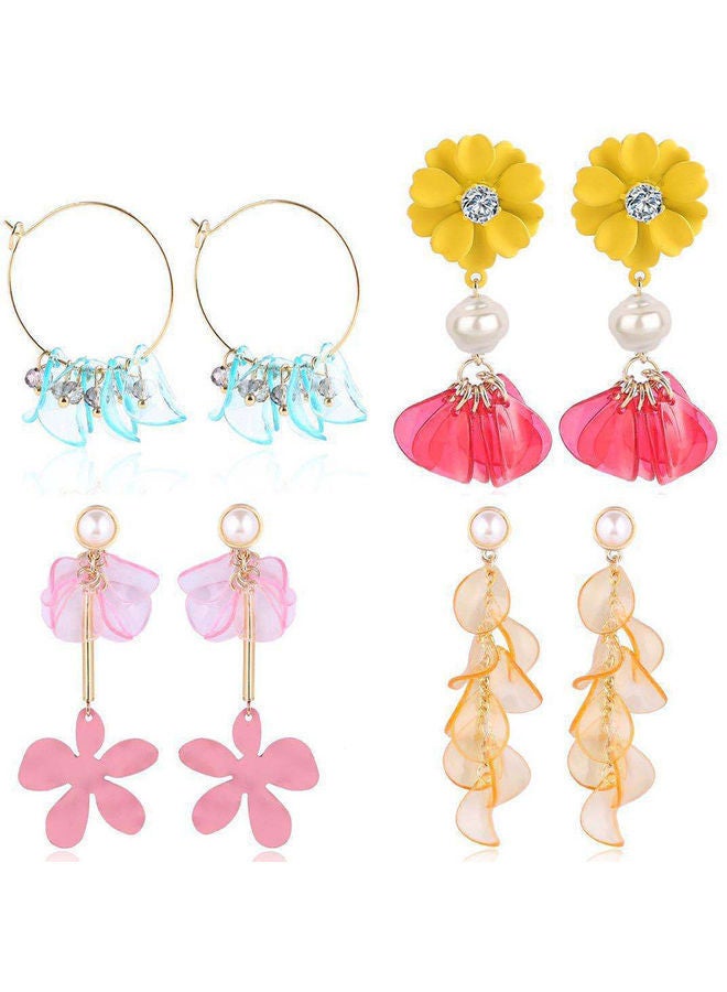 Flower Petal Tassel Hoop Earrings