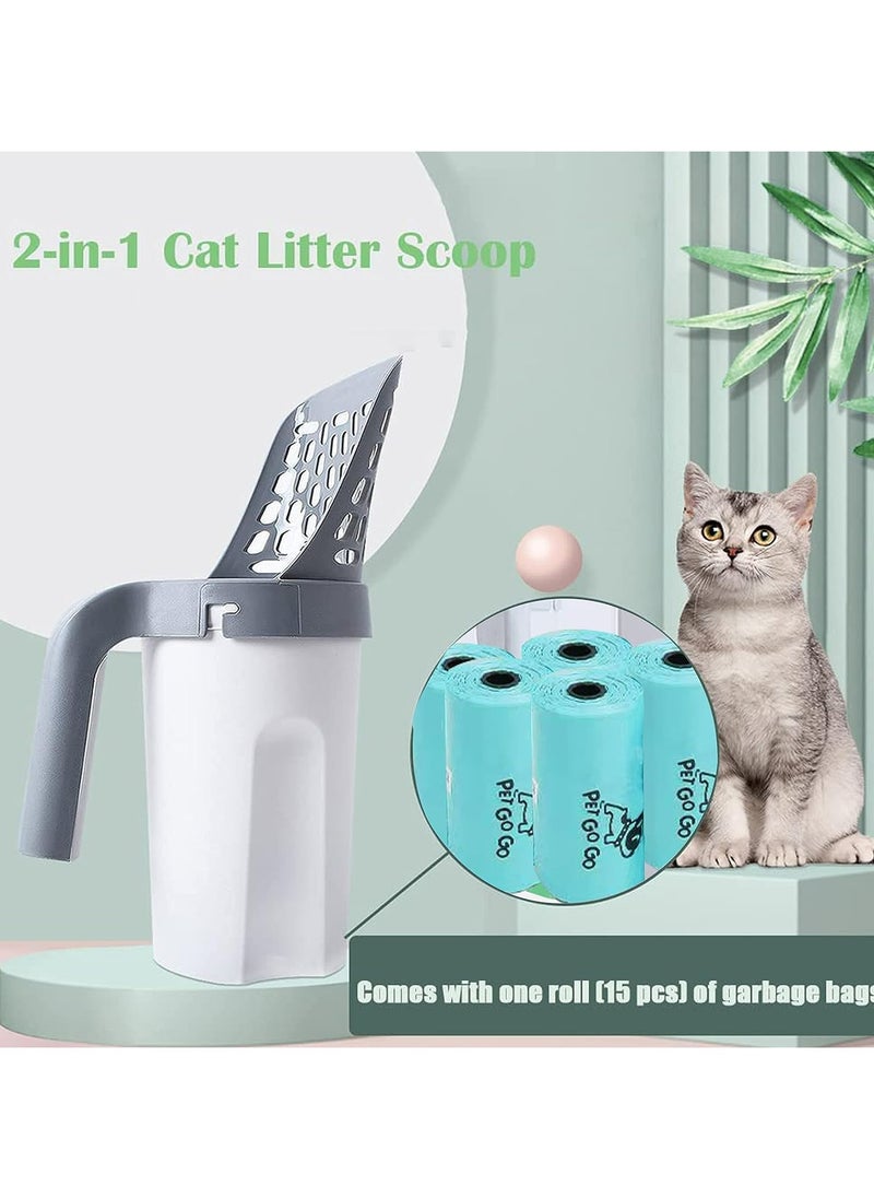 Oasisgalore - Cat Litter Scoop with Bag Holder, Integrated Detachable Deep Cat Litter Shovel - Image 1