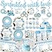 cocomigo Baby Sprinkle Decorations for Boy with Cake Topper Honeycomb Centerpieces 25 Serves Disposable Tableware Set Banner Plates Napkins Cup Table Cloth for blue baby boy sprinkle decorations - Image 3
