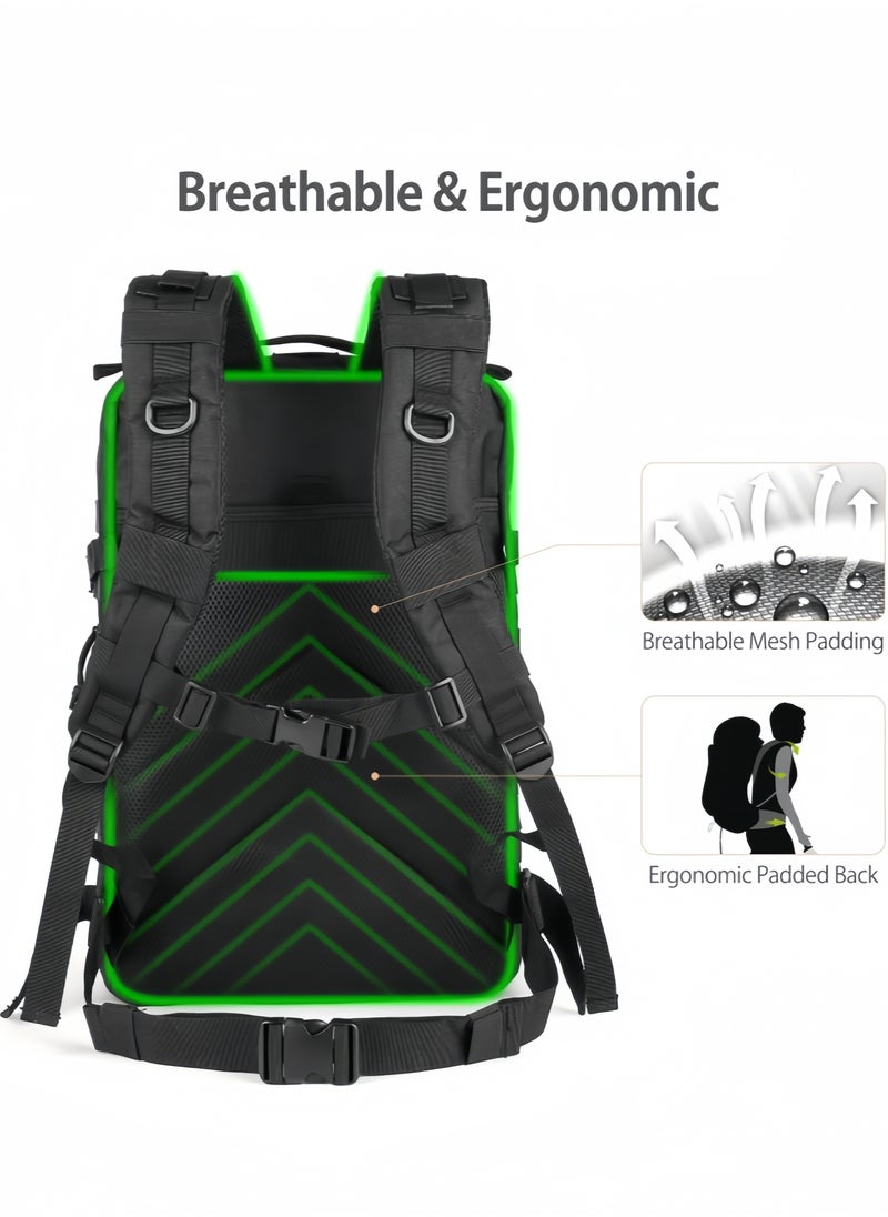 nihao Tactical Backpack Outdoor 3P Camouflage Canvas Backpack Mountaineering Trekking Camping Backpack Waterproof Sports Travel Camping Backpack Multifunctional outdoor camouflage tactical backpack-Black , 30 L , 25CM*23CM*45CM  - Image 5