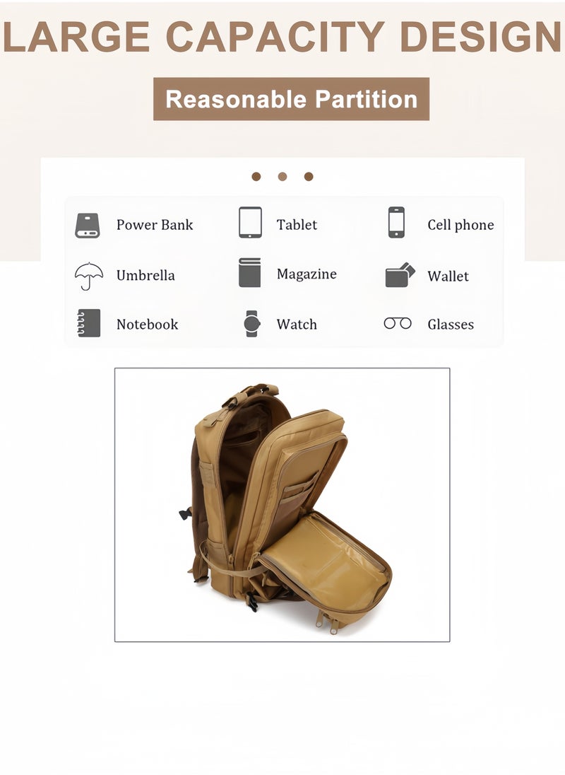 nihao - حقائب ظهر تكتيكية خارجية 3P تمويه قماش حقائب ظهر تسلق الجبال والتخييم حقائب ظهر مقاومة للماء رياضية سفر تخييم حقيبة متعددة الوظائف للخارج تمويه تكتيكي-أسود ، 30 لتر ، 25سم*23سم*45سم - Image 1