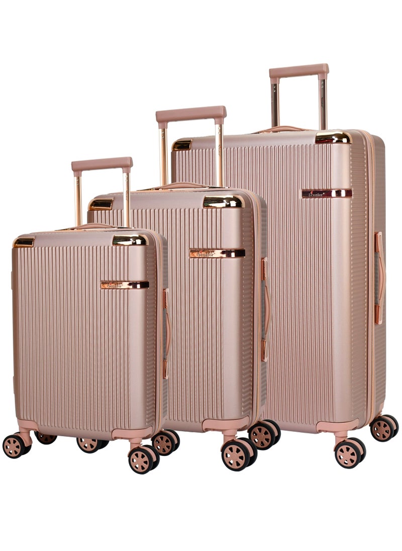 SENATOR Hard Case Trolley Luggage Set For Unisex ABS Lightweight 4 Double Wheeled Suitcase With Built In TSA Type lock A5123 Set Of 3 Rose Gold  - Image 1