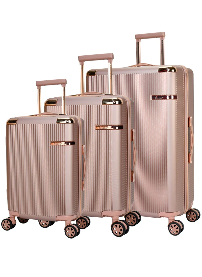 سيناتور Hard Case Trolley Luggage Set For Unisex ABS Lightweight 4 Double Wheeled Suitcase With Built In TSA Type lock A5123 Set Of 3 Rose Gold