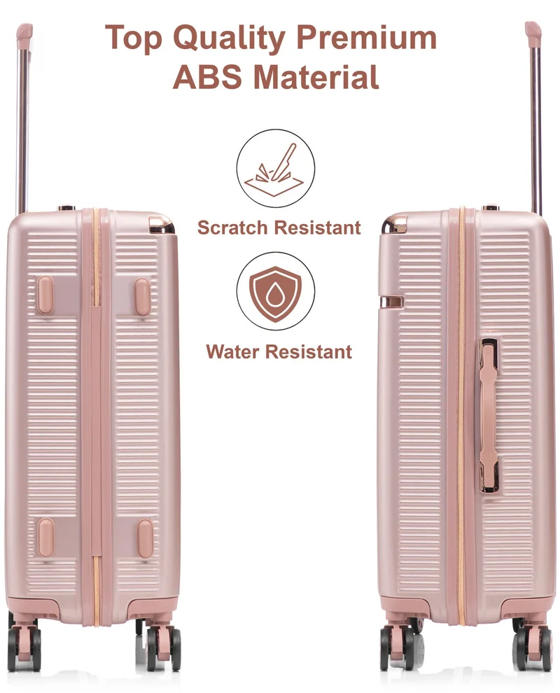 Senator Rose Gold Hard Case Trolley Luggage Set For Unisex ABS Lightweight 4 Double Wheeled Suitcase With Built In TSA Type lock A5123 Set Of 3 Rose Gold  | Best Price UAE