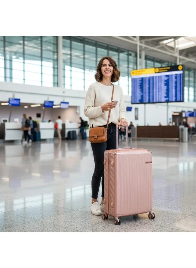 Senator Rose Gold Hard Case Trolley Luggage Set For Unisex ABS Lightweight 4 Double Wheeled Suitcase With Built In TSA Type lock A5123 Set Of 3 Rose Gold  | Best Price UAE
