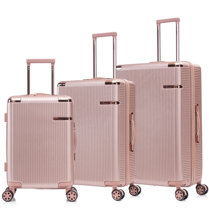 سيناتور طقم حقائب سفر بعجلات صلبة للجنسين خفيف الوزن من  بعجلات مزدوجة مع قفل  مدمج، مجموعة من  قطع، لون ذهبي وردي