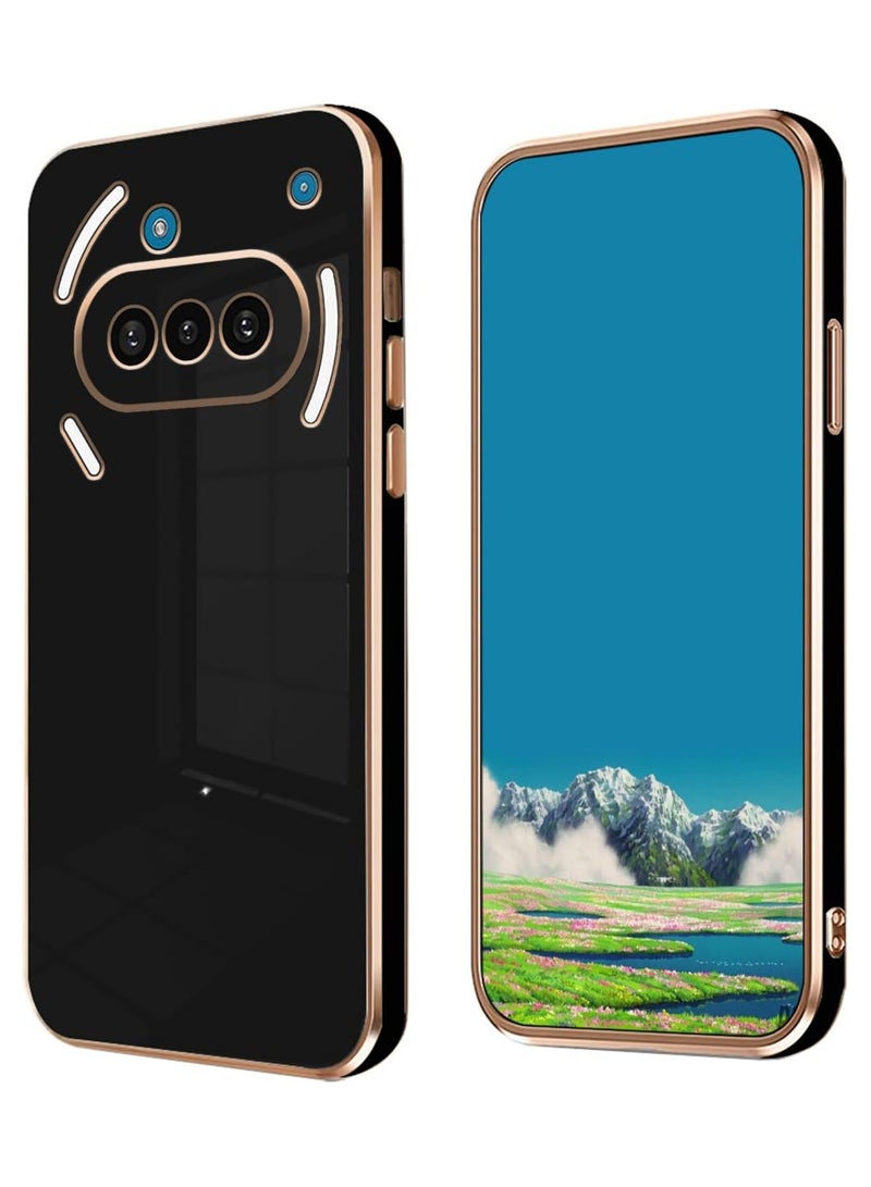 حافظة لهاتف ناثينغ 3A، غطاء، طلاء كروم ذهبي ناعم، أسود، رفيع وناعم، حماية كاملة مضادة للصدمات لحافظة هاتف ناثينغ 3A باللون الأسود - Image 1