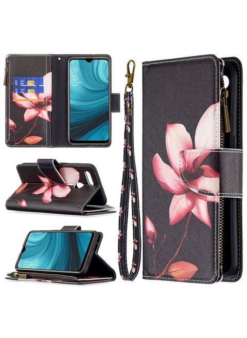 Case Cover For OPPO A7 Colored Drawing Pattern Zipper Horizontal Flip Leather Case with Holder & Card Slots & Wallet Lotus