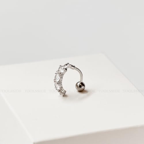 TOOLSSIDE VCH Piercing Jewelry with 4 Clear Zirconium Stones Stainless Steel Belly Button Ring Navel Piercing Jewelry Belly Rings for Women 14G Belly Button Piercing - Image 3