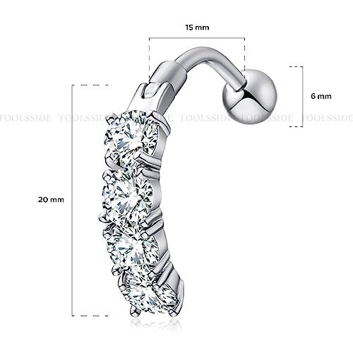 TOOLSSIDE VCH Piercing Jewelry with 4 Clear Zirconium Stones Stainless Steel Belly Button Ring Navel Piercing Jewelry Belly Rings for Women 14G Belly Button Piercing - Image 4