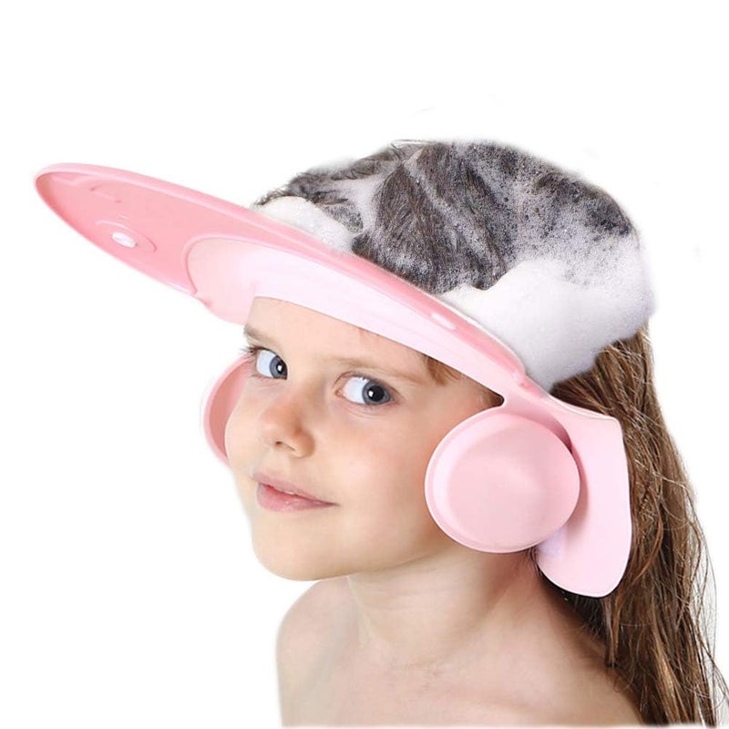 AMTOOCH Bath Cap wash Shower Shampoo Visor hat Prevent Water Entering The Eyes and Ears Adjustable Bathing tub Head Hair Rinser Shield Protection Kids Children Toddler Beach Baby Safetypink