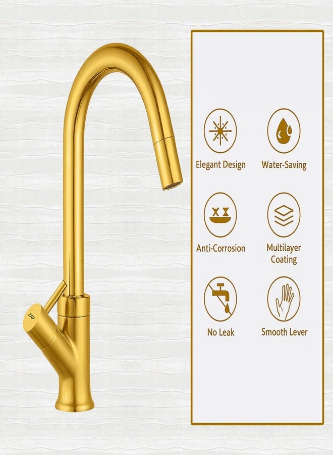 زاب صنبور حوض مطبخ من سلسلة ZAP Gold Elixir ذو عنق البجعة | فوهة دوارة 360 درجة | صنبور عمودي فاخر من النحاس الأصفر للأحواض والمغاسل - Image 4