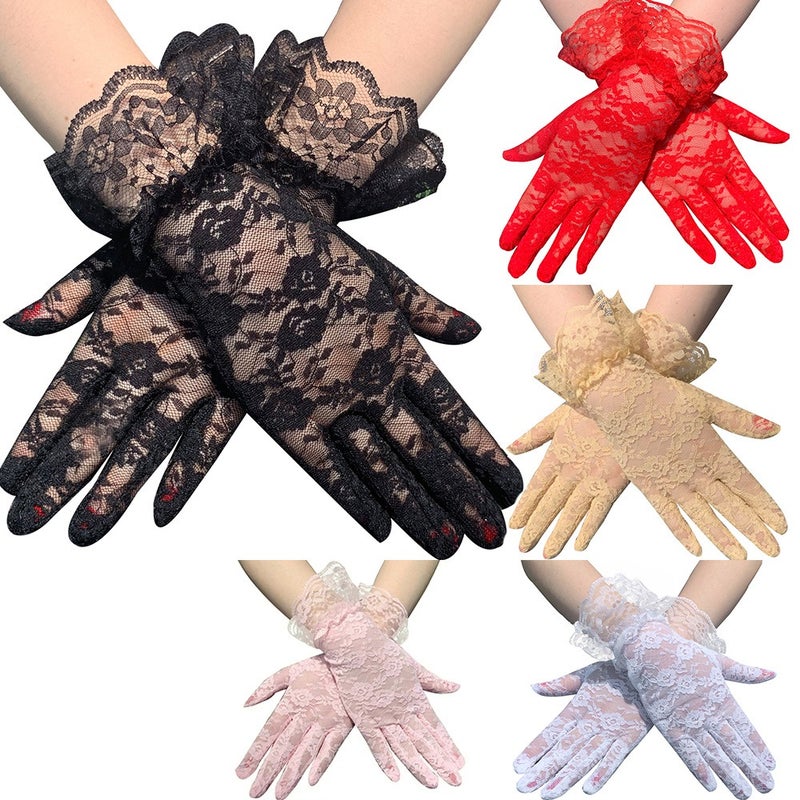 Sexy lace lace gloves short black summer bridal gloves driving electric bike riding sun  protection - Image 1