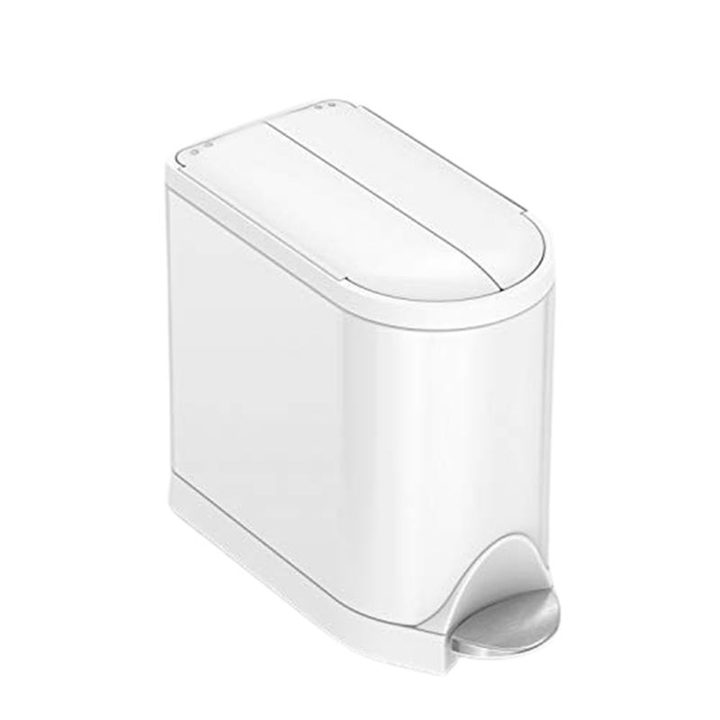 simplehuman 10 Liter / 2.6 Gallon Butterfly Lid Bathroom Step Trash Can, White Steel - Image 1