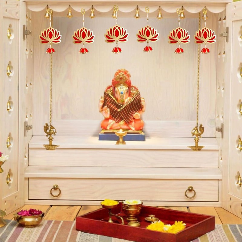 Mokko_ Handmade Wall Decor Lotus Pooja Room Decoration Items Diwali Decor Decor and All Festival Decor MDF Lotus 6 PCSRed - Image 5
