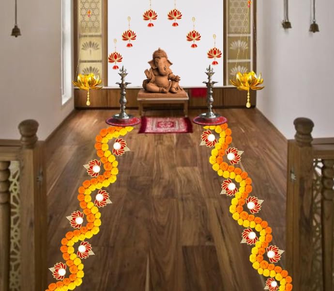 Mokko_ Handmade Wall Decor Lotus Pooja Room Decoration Items Diwali Decor Decor and All Festival Decor MDF Lotus 6 PCSRed - Image 4