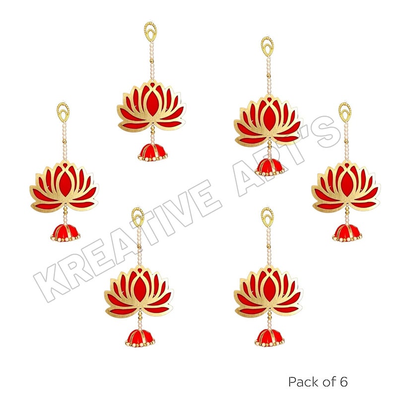 Mokko_ Handmade Wall Decor Lotus Pooja Room Decoration Items Diwali Decor Decor and All Festival Decor MDF Lotus 6 PCSRed - Image 2