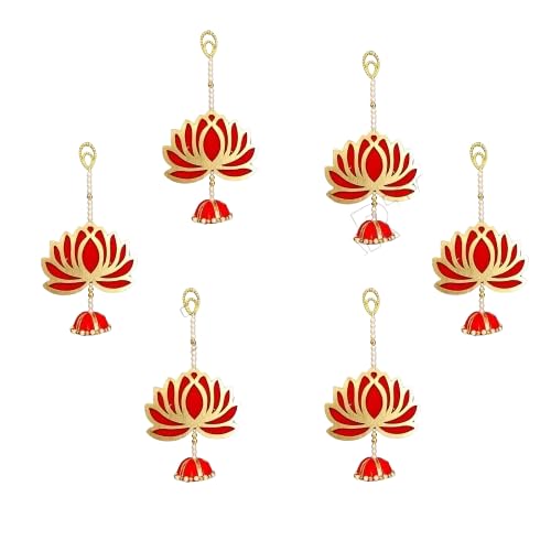Mokko_ Handmade Wall Decor Lotus Pooja Room Decoration Items Diwali Decor Decor and All Festival Decor MDF Lotus 6 PCSRed - Image 1