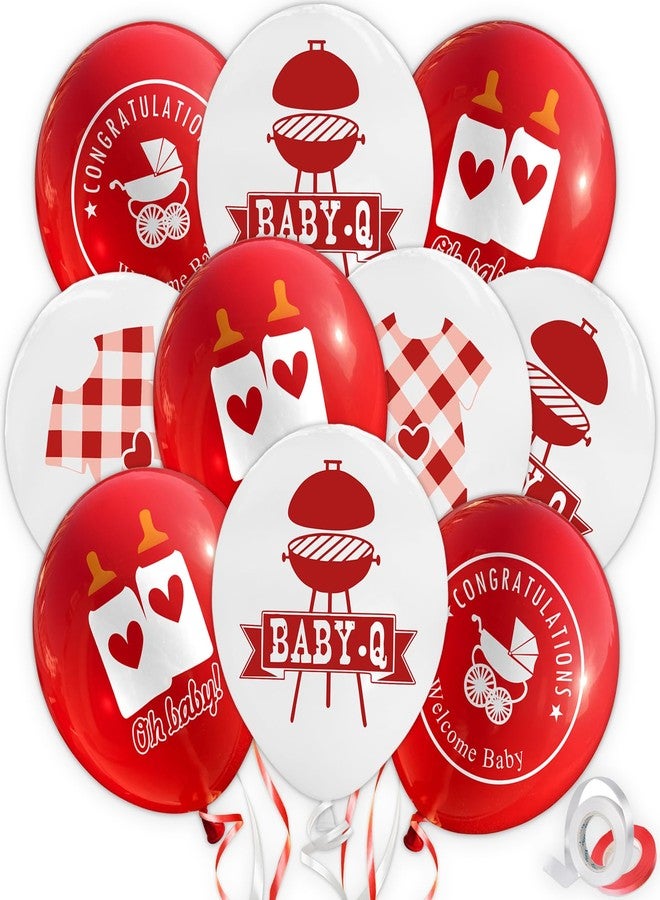 Qpout 36 Pieces BBQ Party Balloon Decorations,12 Inch Baby Q Latex Balloons for Baby Shower Summer Picnic Barbecue Birthday Party Decor Supplies(Red and White) - Image 1