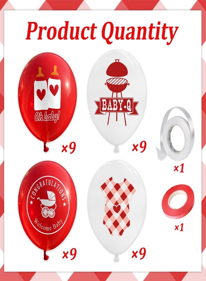 Qpout 36 Pieces BBQ Party Balloon Decorations,12 Inch Baby Q Latex Balloons for Baby Shower Summer Picnic Barbecue Birthday Party Decor Supplies(Red and White) - Image 2