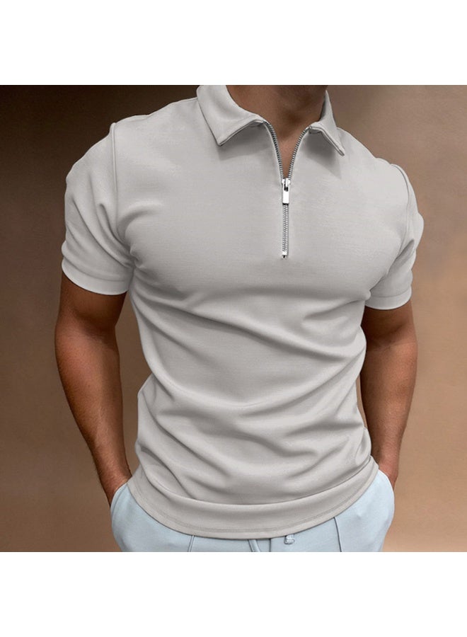 Men's Fashion Polo Shirts Summer Stripe Zipper Mens Polo Shirt Solid T-Shirt Short-Sleeved Shirt Casual Slim Tops - Image 1