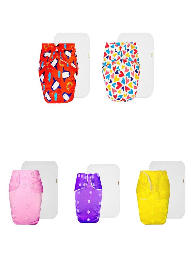 Dumbledo Premium Cloth Diaper with Cotton Insert (Pack of 5) | Dry Feel and Comfortable | Breathable | Easy to Clean | All-Day Wear | 3 Months - 3 Years | Unisex Baby - Image 1