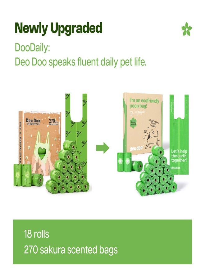 Deo Doo Dog Poop Bags with Handles Sakura Scented 18 Rolls 270 Counts Leak Proof and Extra Thick Waste Bags for Walking Small Medium Dogs - Image 2