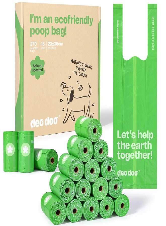 Deo Doo Dog Poop Bags with Handles Sakura Scented 18 Rolls 270 Counts Leak Proof and Extra Thick Waste Bags for Walking Small Medium Dogs - Image 1