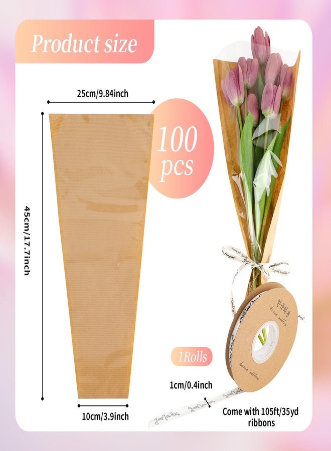 GSHYMXT 100 Pack Flower Bags for Bouquets, 9.8 x 3.9 x 17.7 Inch, Wedding, Birthday, Mother's Day, Valentine's Day - Image 2