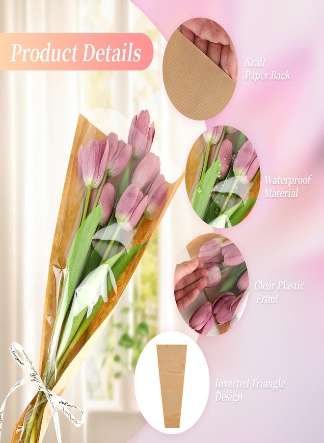 GSHYMXT 100 Pack Flower Bags for Bouquets, 9.8 x 3.9 x 17.7 Inch, Wedding, Birthday, Mother's Day, Valentine's Day - Image 3