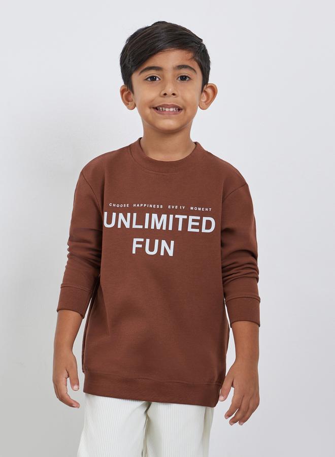 Styli Boys Brown Slogan Sweatshirt - Image 1
