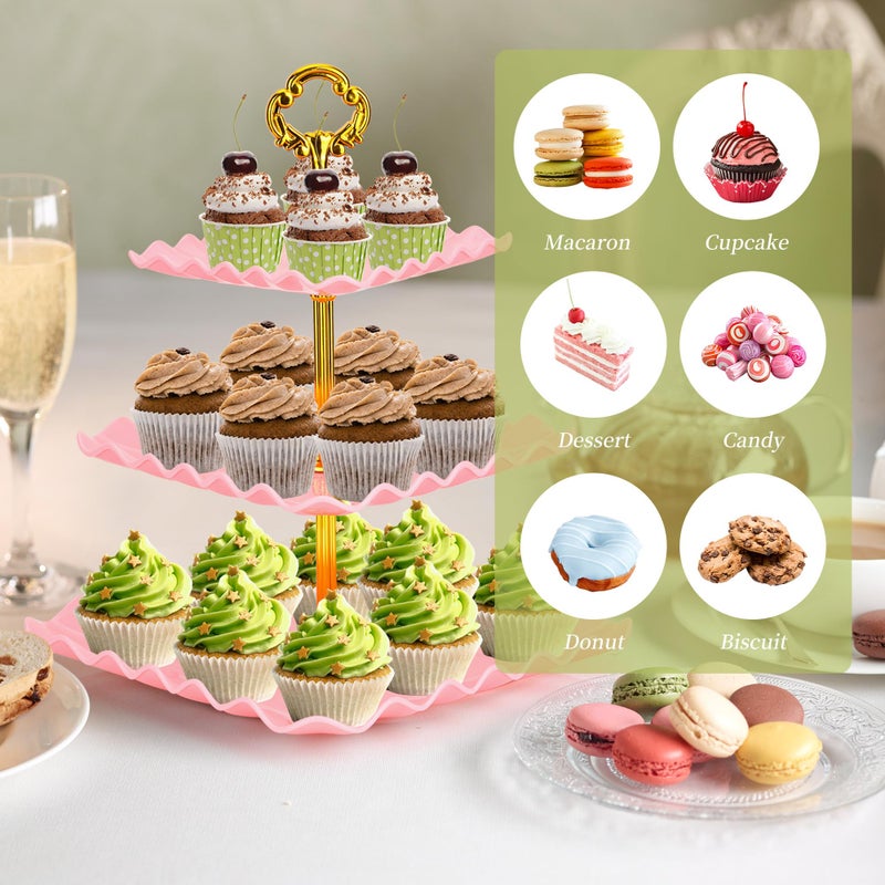 FARQAN 6 Pcs Dessert Table Display Set - 2 X Cupcake Stand Holder/Cup Cake Tier Tower & 4 X Serving Tray Combo for Tea Party, Birthday, Baby Shower (Square Pink) - Image 4