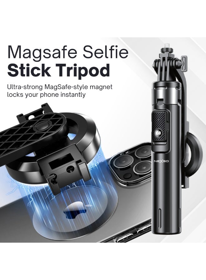 Nexso Magnetic Selfie Stick Tripod with Bluetooth Remote – 22.5cm to 1.34m Extendable, Magnetic Design, Portable, Adjustable for iPhone & Android – Ideal for Group, Vlogging & Live Streaming - Image 2