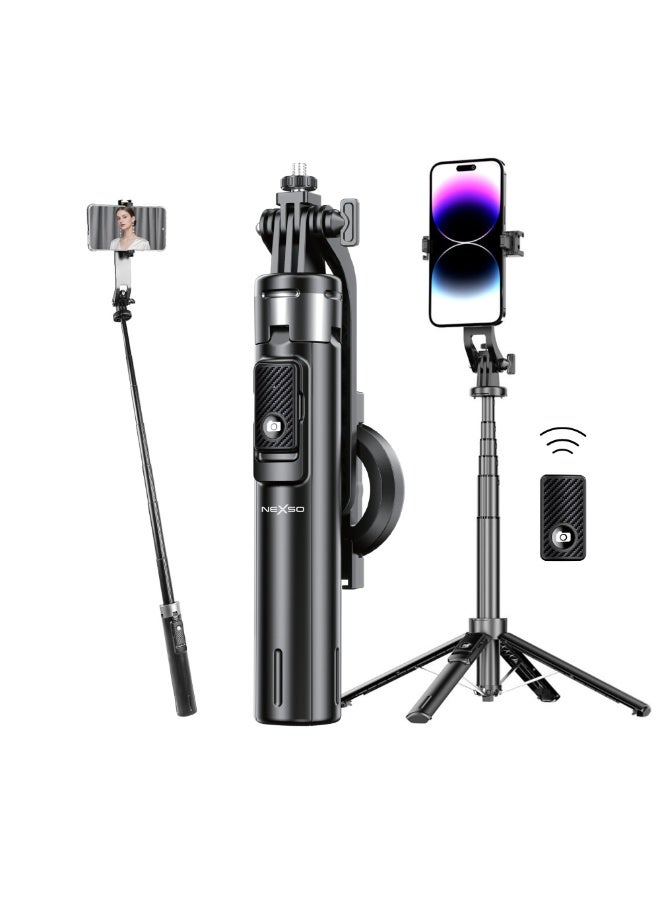 Nexso Magnetic Selfie Stick Tripod with Bluetooth Remote – 22.5cm to 1.34m Extendable, Magnetic Design, Portable, Adjustable for iPhone & Android – Ideal for Group, Vlogging & Live Streaming - Image 1