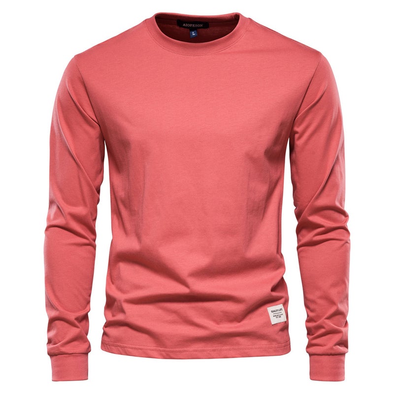 Autumn Trendy Long-sleeved New -style Men''s Solid Color Long-sleeved Top High Street Men''s Hong Kong-style Cotton Inner T-shirt - Image 1