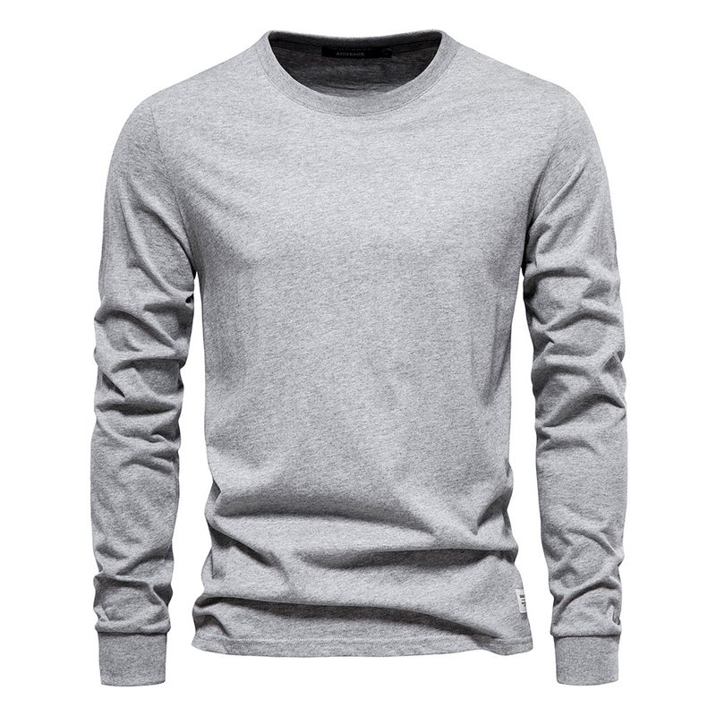 Autumn Trendy Long-sleeved New -style Men''s Solid Color Long-sleeved Top High Street Men''s Hong Kong-style Cotton Inner T-shirt - Image 3