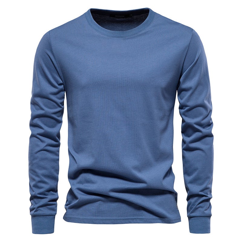 Autumn Trendy Long-sleeved New -style Men''s Solid Color Long-sleeved Top High Street Men''s Hong Kong-style Cotton Inner T-shirt - Image 4