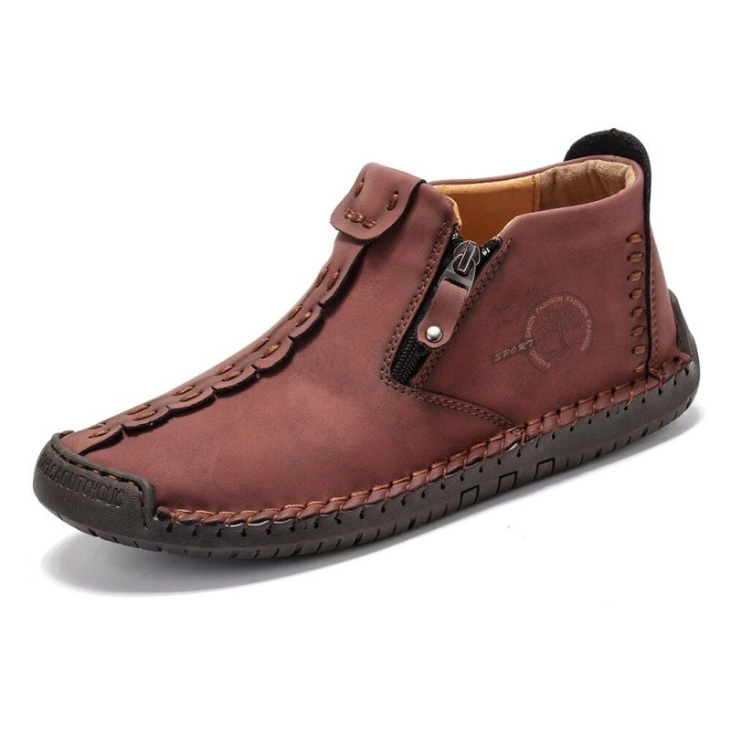 2021 winter new fleece men's cotton shoes foreign trade large size zipper Martin boots outdoor leisure warm men's boots red 39 - Image 1