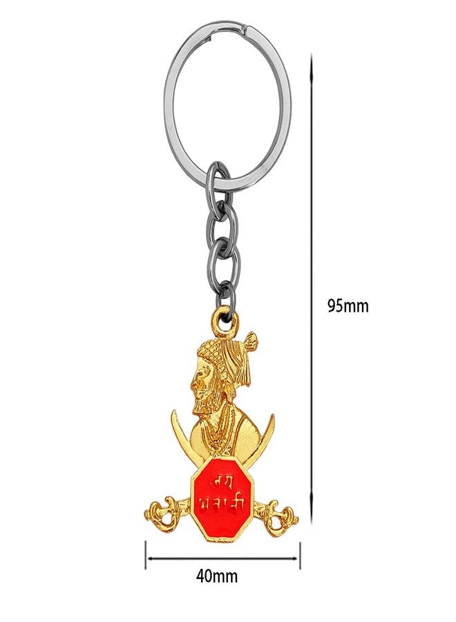 M Men Style Double Sided Chatrapati Shivaji Maharaj Statue Jay Bhavani Gold Orenge Zinc Metal Religious Keyring Keychain For Men And Women - Image 3