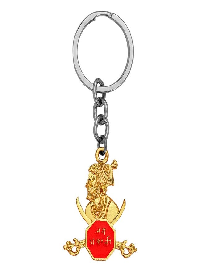 M Men Style Double Sided Chatrapati Shivaji Maharaj Statue Jay Bhavani Gold Orenge Zinc Metal Religious Keyring Keychain For Men And Women - Image 2