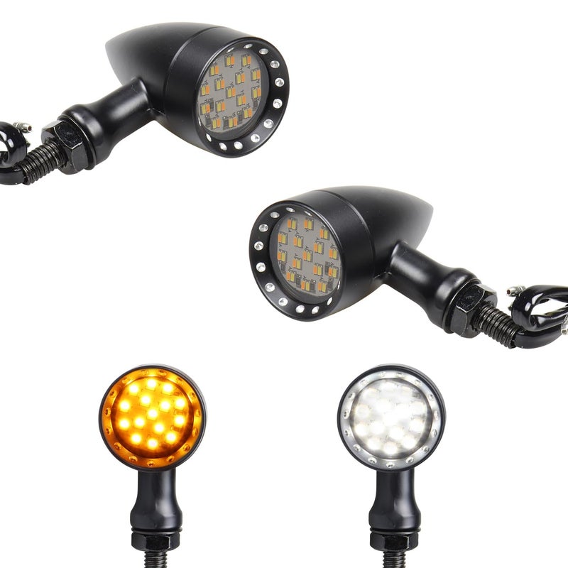 FACAILAHA Bullet Front LED Turn Signal Lights Universal Motorcycle Switchback Amber Blinkers WRelocation Kits Compatible with Honda VT750 CBR1000RR Harley Yamaha Suzuki Kawasaki Chopper Triumph