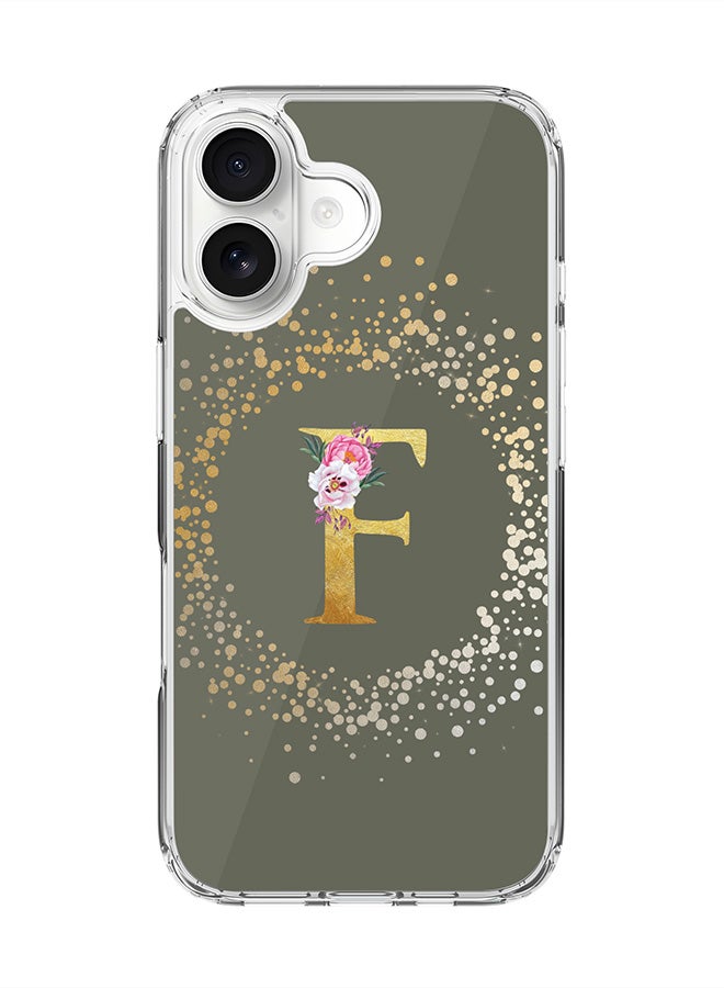 Stylizedd Classic Clear MagSafe Case for iPhone 17 , Hybrid Soft Case Flexible Edges Anti Drop TPU PC Gel Thin Transparent Cover [ Designed for iPhone 17 ] - Custom Monogram Initial Letter Floral Pattern Alphabet - F  (Olive Green )