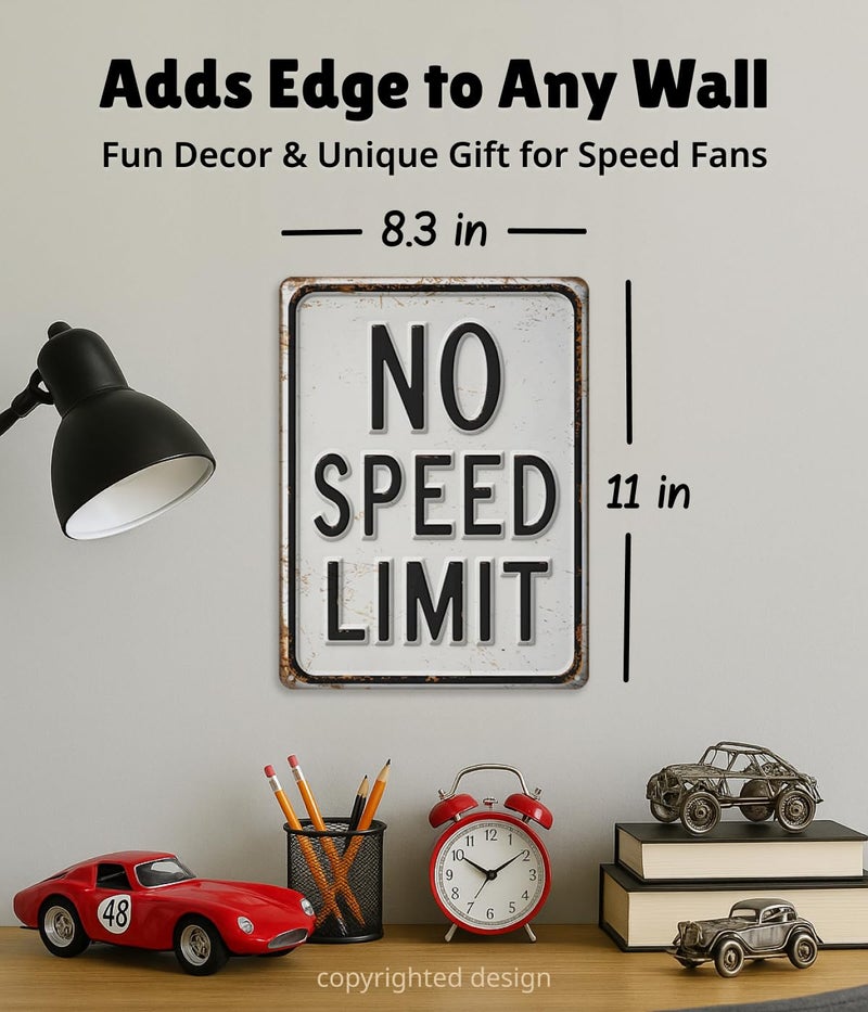 Opix Design No Speed Limit Sign – Car Wall Decor for Boys Room, Teen, Adult, Race Car Room Sign, Garage Art or Man Cave Art, Street Signs Wall Decor for Bedroom Opix Design, 11x8.3 Inch Aluminum Racing Poster - Image 2