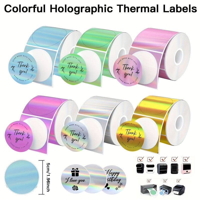 Purple Round Hologram Glitter Label Sticker 50x50mm Printable Compatible with P50 M110 M221 - Image 1