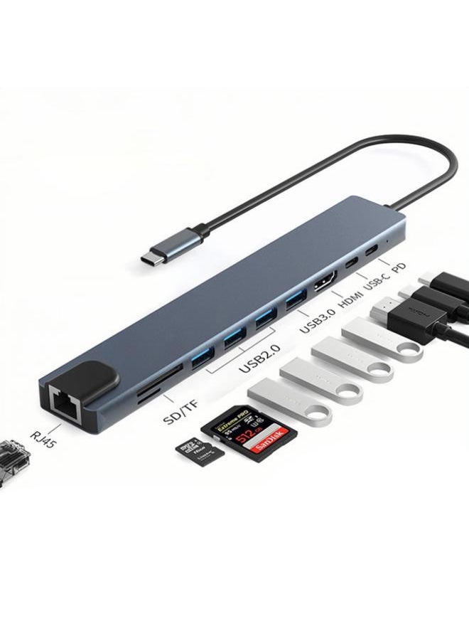 Generic - Typec To Hdmi Expansion Dock Computer Switch Game Console Usbc To 00 M Network Port Eight-in-one Hub - Image 1
