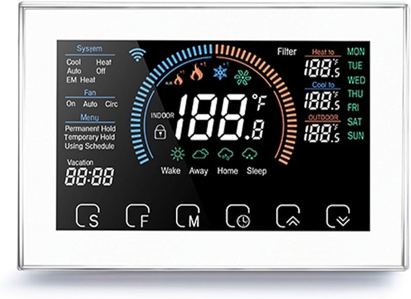 FTVOGUE Smart Programmable Heat Pump Thermostat White LCD Color Screen Voice Control - Image 1
